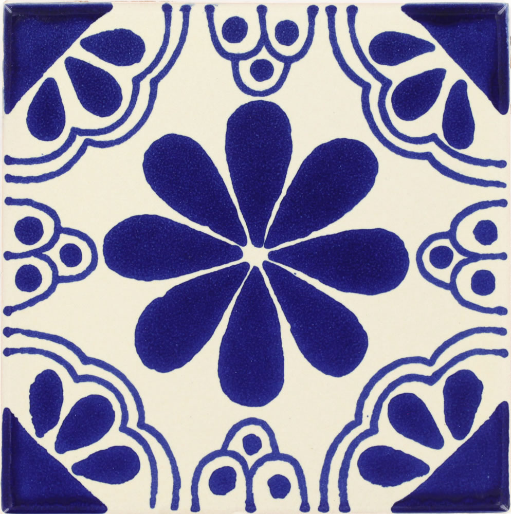 Glossy "Cobalt Blue" Mexican Talavera Ceramic Tiles 4x4 