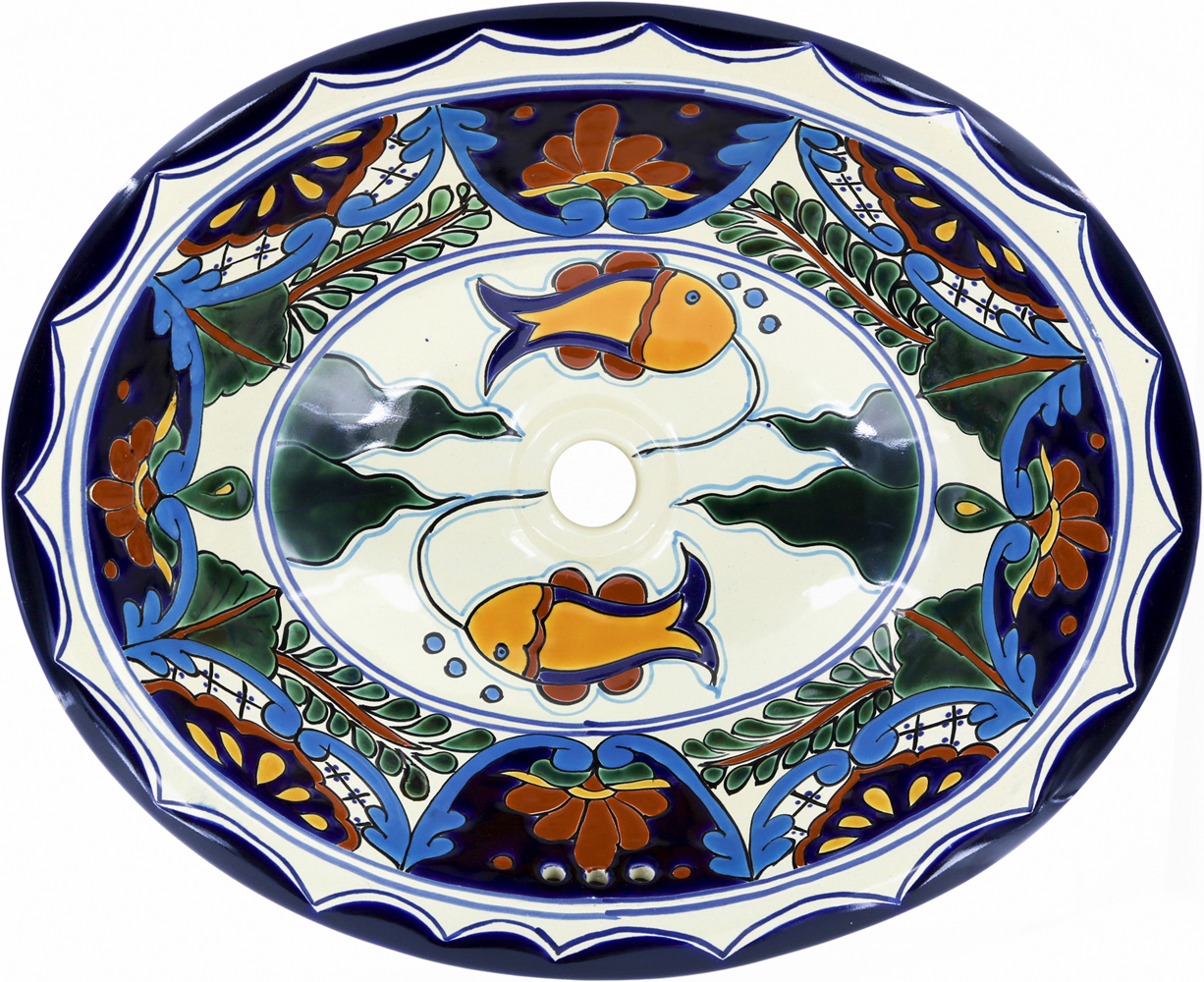 Details about   Mexican Talavera Sink Oval Drop in Handcrafted ceramic Acapulco Oro 