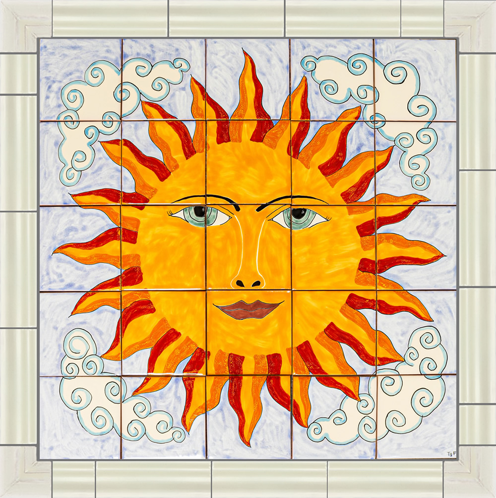 Bright Sun Ceramic Tile Mural, Ceramic Tile Murals