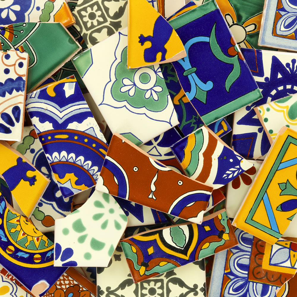 10 Pounds of Broken Talavera Mexican Ceramic Tile in Mixed Decorative Designs #1 