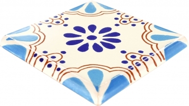 4.25" x 4.25" Double Surface Bullnose: Turquoise & Blue Lace - Talavera Mexican Tile
