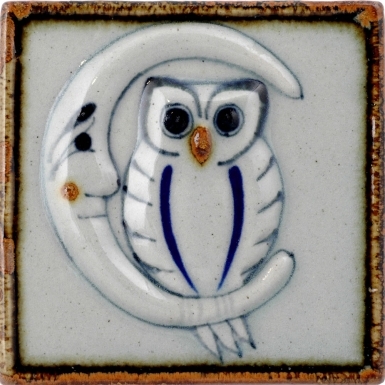 Owl and Moon Tenampa Stoneware Tile
