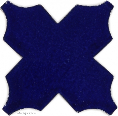 4.75" x 4.75" Sapphire Blue Gloss Mudejar Cross - Tierra High Fired Glazed Field Tile