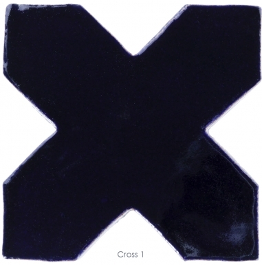 4.25" x 4.25" Navy Blue Gloss Cross 1 - Tierra High Fired Glazed Filed Tile