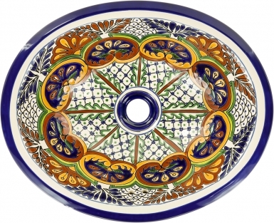 Puebla Talavera Ceramic Oval Drop In Bathroom Sink