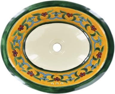 Flor de Liz Amarilla Talavera Ceramic Oval Drop In Bathroom Sink