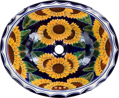 Sunflowers Talavera Ceramic Oval Drop In Bathroom Sink