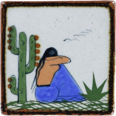 - ON SALE - Woman with Agave & Cactus - Tenampa Stoneware Tile