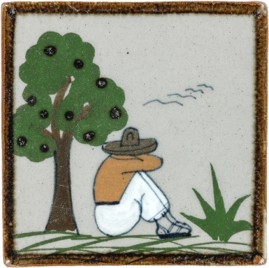 - ON SALE - Man with Agave & Tree - Tenampa Stoneware Tile