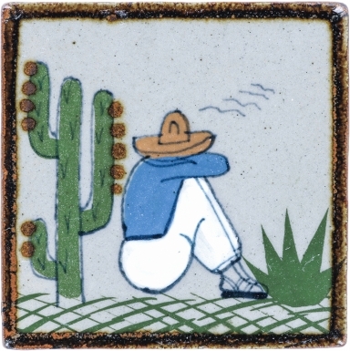 - ON SALE - Man with Agave & Cactus - Tenampa Stoneware Tile