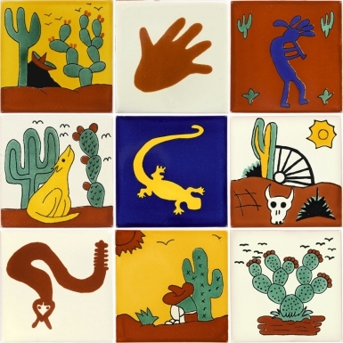 Set of 9 Individual Tiles 4.25" x 4.25" - Talavera Mexican Tile Set