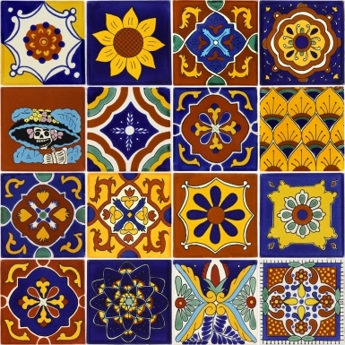 Set of 16 Individual Tiles 4.25" x 4.25" - Talavera Mexican Tile Set