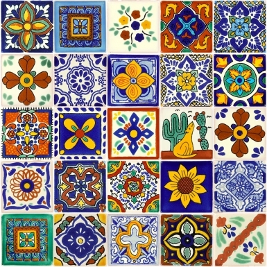 Set of 25 Individual Tiles 2" x 2" - Talavera Mexican Tile Set