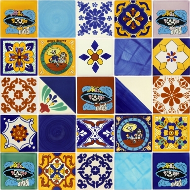 Set of 25 Individual Tiles 4.25" x 4.25" - Talavera Mexican Tile Set