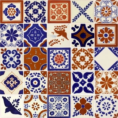 Set of 25 Individual Tiles 4.25" x 4.25" - Talavera Mexican Tile Set