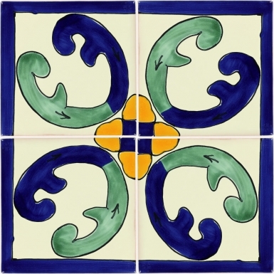 Set of 4 Individual Tiles 4.25" x 4.25" - Talavera Mexican Tile Set