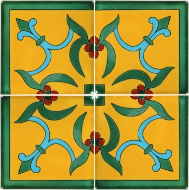 Set of 4 Individual Tiles 4.25" x 4.25" - Talavera Mexican Tile Set