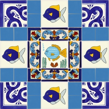 Set of 33 Individual Tiles 2", 2 x 4.25" and 4.25" - Talavera Mexican Tile Set